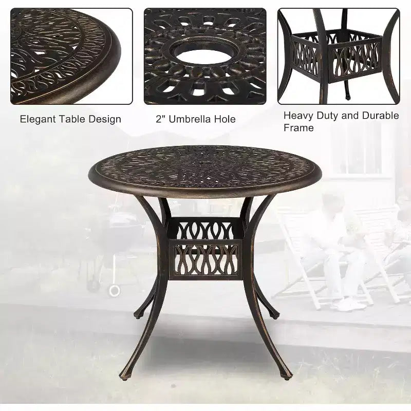 VINGLI Ensemble de salle à manger d'extérieur 5 pièces, Table et chaises d'extérieur tout temps en aluminium moulé avec coussin, ensembles de salle à manger de patio extérieurs