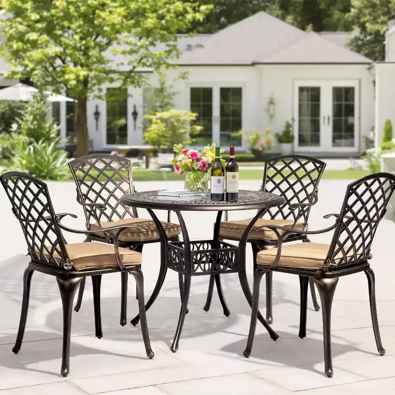 VINGLI Ensemble de salle à manger d'extérieur 5 pièces, Table et chaises d'extérieur tout temps en aluminium moulé avec coussin, ensembles de salle à manger de patio extérieurs
