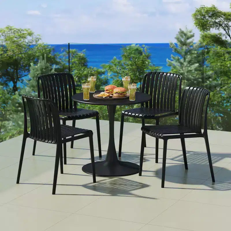 Ensemble de salle à manger extérieur 5 pièces WestinTrends Playa avec table en métal et chaises de patio empilables en résine