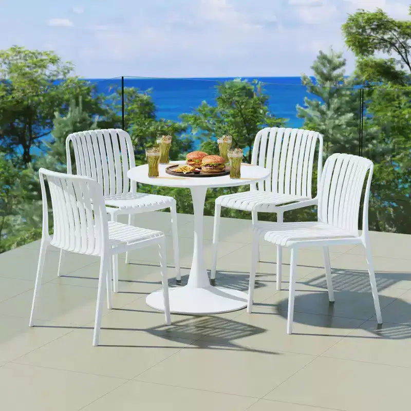 Ensemble de salle à manger extérieur 5 pièces WestinTrends Playa avec table en métal et chaises de patio empilables en résine
