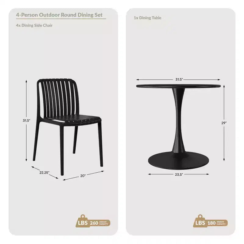 Ensemble de salle à manger extérieur 5 pièces WestinTrends Playa avec table en métal et chaises de patio empilables en résine