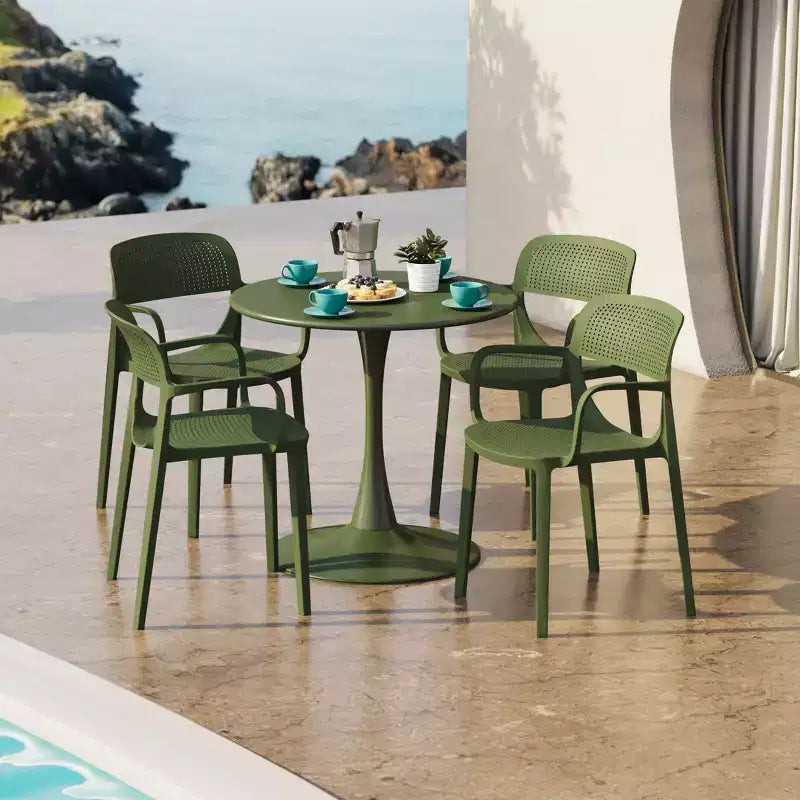 WestinTrends Playa Ensemble de salle à manger 5 pièces en métal rond avec table de bistrot et chaises de salle à manger empilables en résine pour terrasse