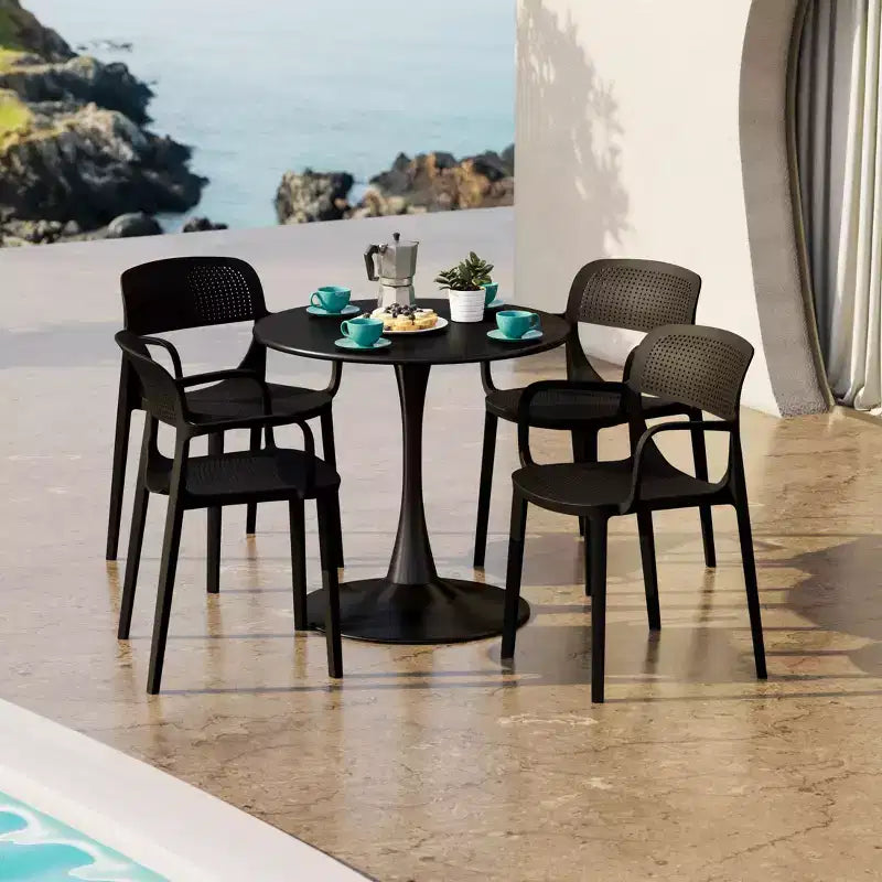 WestinTrends Playa Ensemble de salle à manger 5 pièces en métal rond avec table de bistrot et chaises de salle à manger empilables en résine pour terrasse