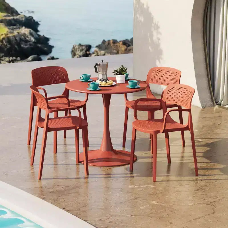 WestinTrends Playa Ensemble de salle à manger 5 pièces en métal rond avec table de bistrot et chaises de salle à manger empilables en résine pour terrasse