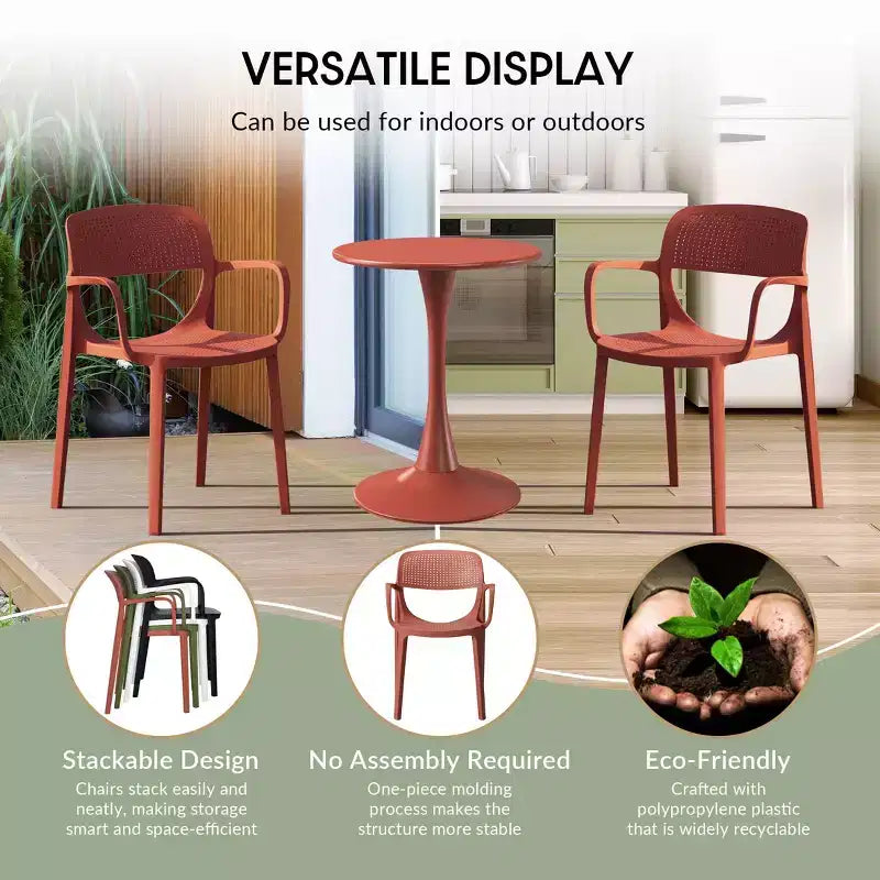 WestinTrends Playa Ensemble de salle à manger 5 pièces en métal rond avec table de bistrot et chaises de salle à manger empilables en résine pour terrasse