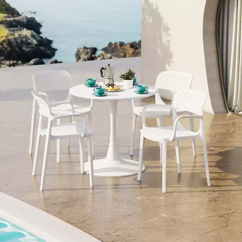 WestinTrends Playa Ensemble de salle à manger 5 pièces en métal rond avec table de bistrot et chaises de salle à manger empilables en résine pour terrasse