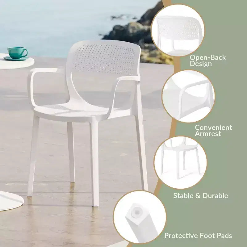 WestinTrends Playa Ensemble de salle à manger 5 pièces en métal rond avec table de bistrot et chaises de salle à manger empilables en résine pour terrasse