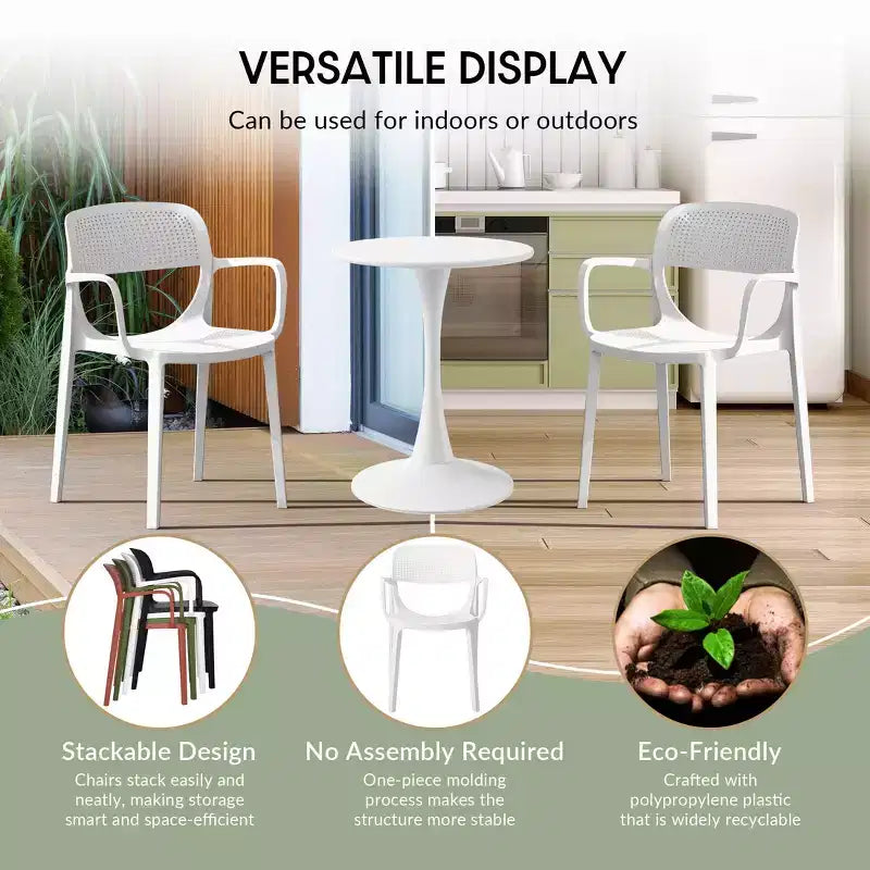 WestinTrends Playa Ensemble de salle à manger 5 pièces en métal rond avec table de bistrot et chaises de salle à manger empilables en résine pour terrasse