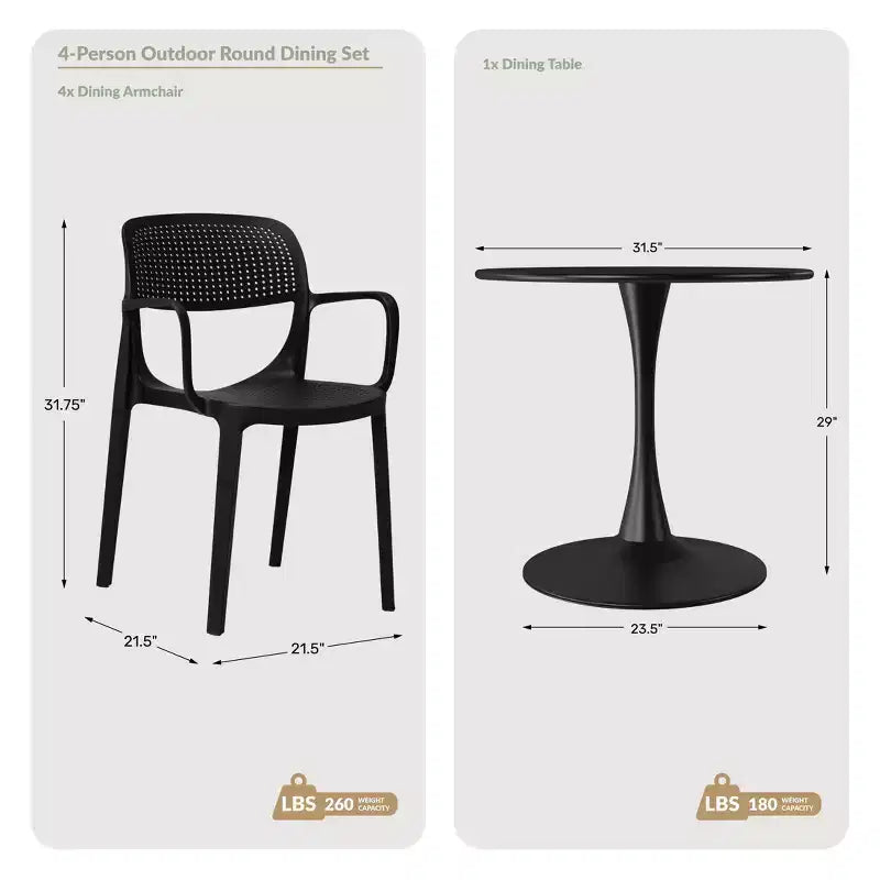 WestinTrends Playa Ensemble de salle à manger 5 pièces en métal rond avec table de bistrot et chaises de salle à manger empilables en résine pour terrasse