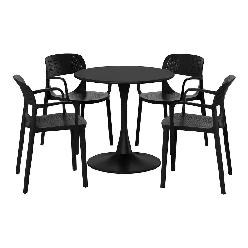 WestinTrends Playa 5-Piece Round Metal Bistro Dining Table Set And Stackable Resin Patio Dining Side Chairs