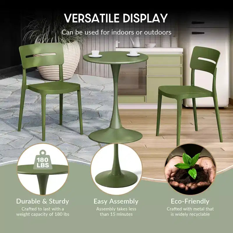 Ensemble de table à manger de patio WestinTrends Playa 3 pièces en métal, pour l'intérieur et l'extérieur, avec chaises de patio empilables
