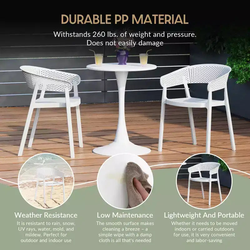 Ensemble de table à manger de patio WestinTrends Playa 3 pièces en métal, pour l'intérieur et l'extérieur, avec chaises de patio empilables