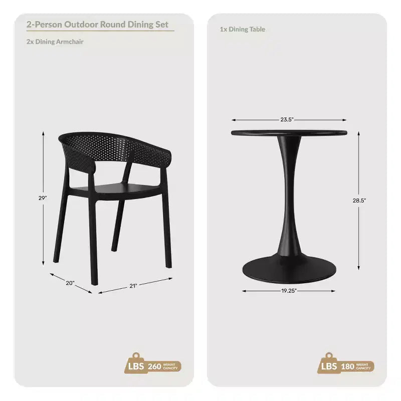 Ensemble de table à manger de patio WestinTrends Playa 3 pièces en métal, pour l'intérieur et l'extérieur, avec chaises de patio empilables