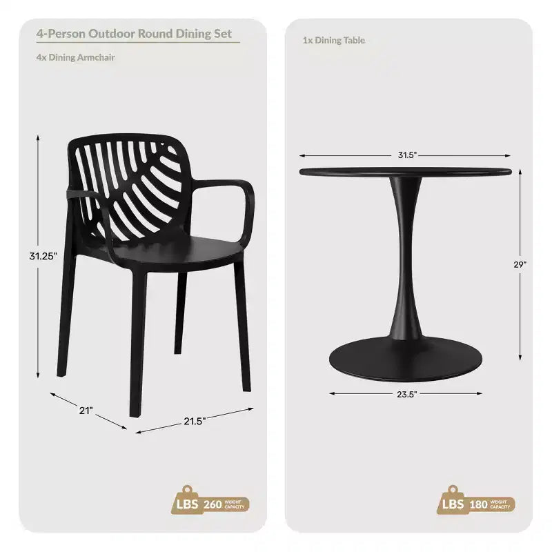 Ensemble de salle à manger d'extérieur et d'intérieur WestinTrends Playa 5 pièces en métal avec chaises de patio empilables