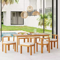 Christopher Knight Home Varkael Rustic 7 Piece Patio Acacia Wood Dining Set with Cushions