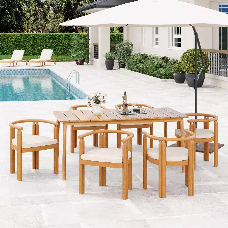Christopher Knight Home Mordak Ensemble de salle à manger d'extérieur rustique 7 pièces en bois d'acacia avec coussins