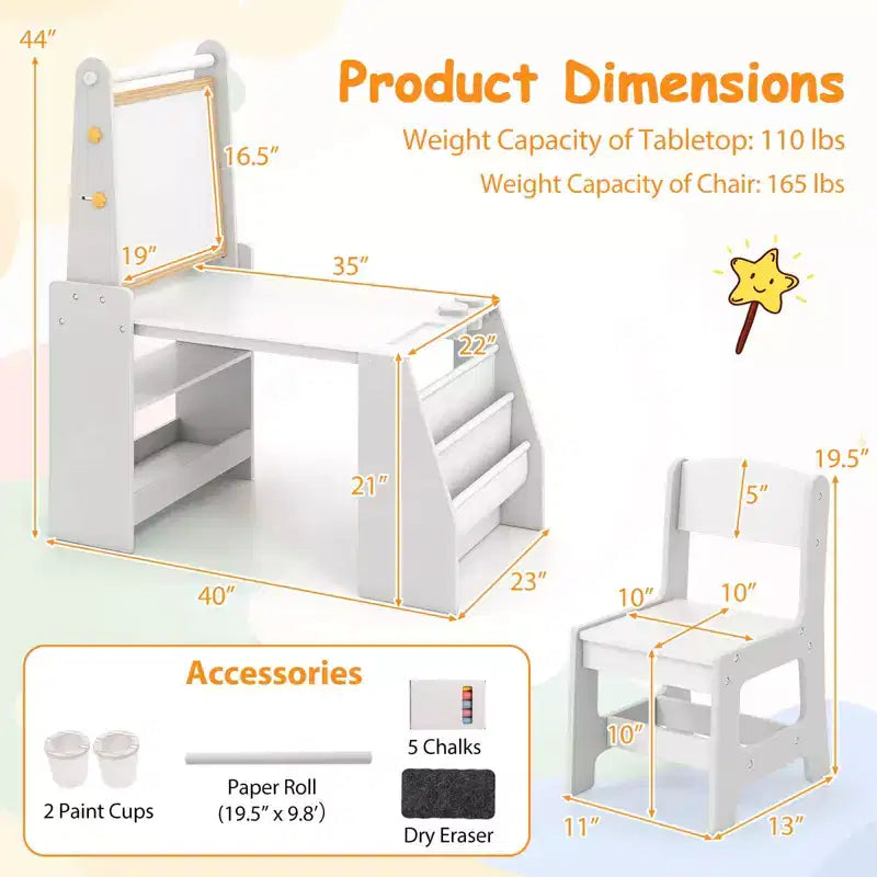 Costway Table et Chaise pour Enfants avec Chevalet, Tableau Blanc, Tableau Noir et Rouleau de Papier