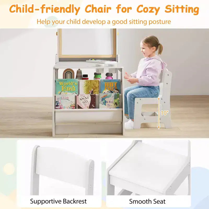 Costway Table et Chaise pour Enfants avec Chevalet, Tableau Blanc, Tableau Noir et Rouleau de Papier