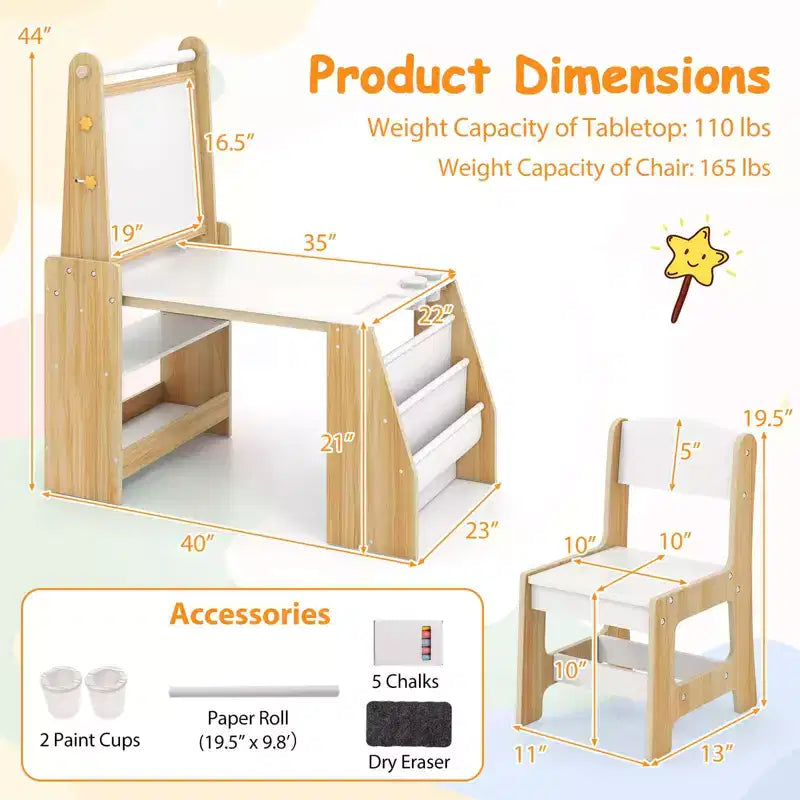 Costway Table et Chaise pour Enfants avec Chevalet, Tableau Blanc, Tableau Noir et Rouleau de Papier