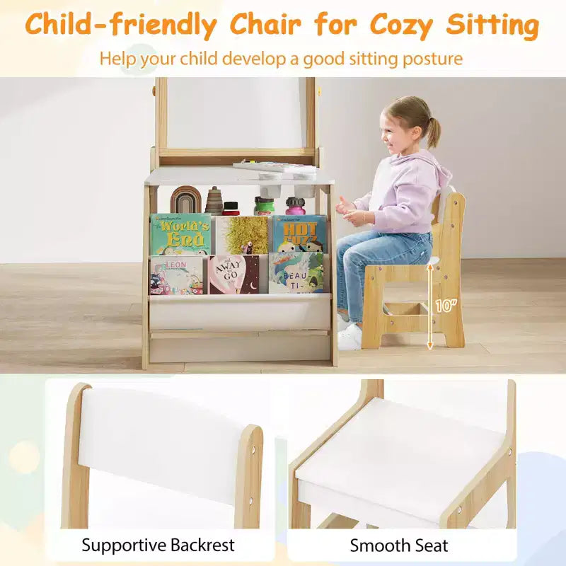 Costway Table et Chaise pour Enfants avec Chevalet, Tableau Blanc, Tableau Noir et Rouleau de Papier