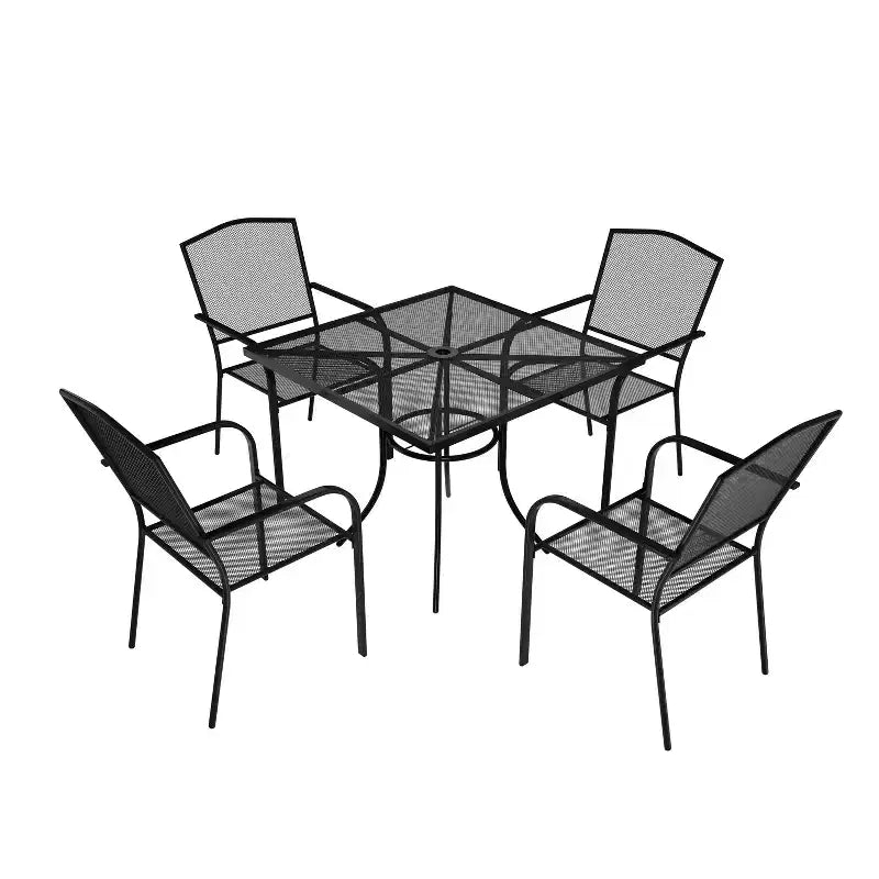 Mondawe 5-Piece Steel Mesh Dining Set With1 Square Dining Table & 4 Dining Chairs