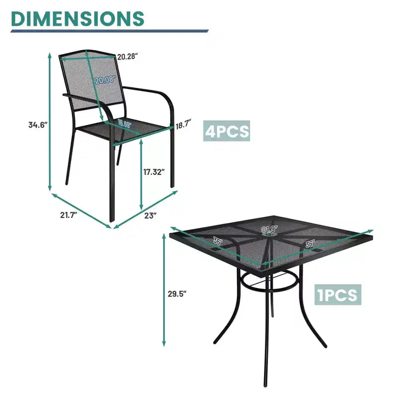 Mondawe Ensemble de salle à manger 5 pièces en maille d'acier avec 1 table carrée et 4 chaises de salle à manger