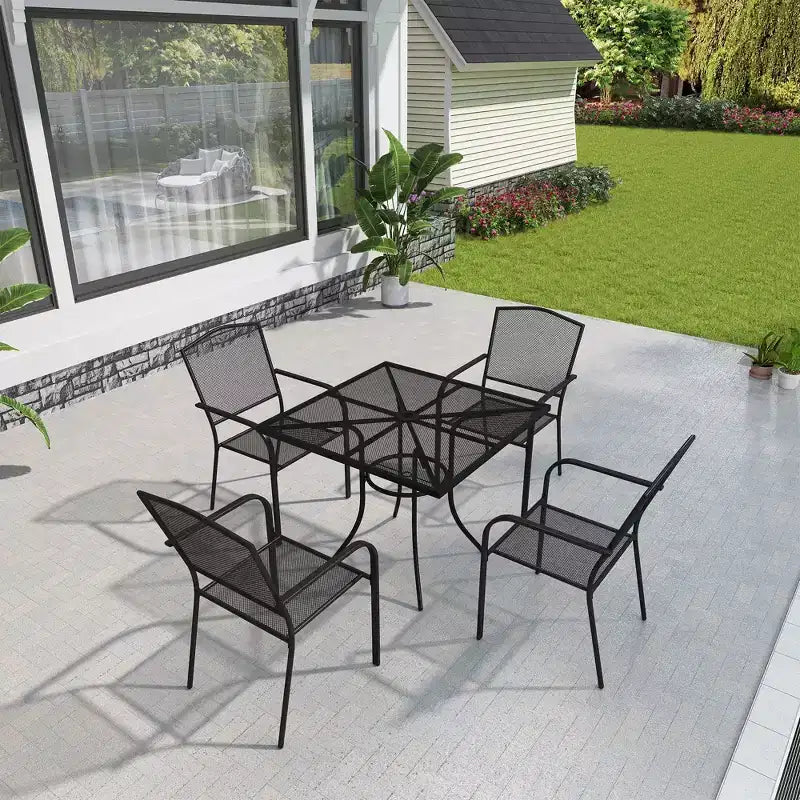 Mondawe Ensemble de salle à manger 5 pièces en maille d'acier avec 1 table carrée et 4 chaises de salle à manger