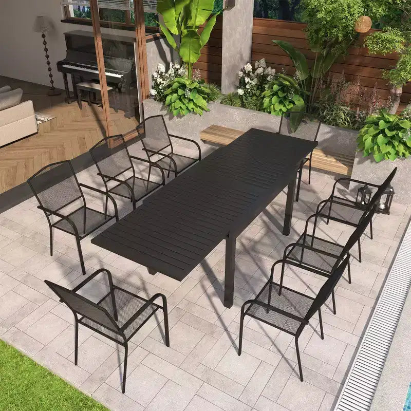 Ensemble de salle à manger d'extérieur Mondawe 9 pièces en aluminium extensible, avec table télescopique et chaises en maille