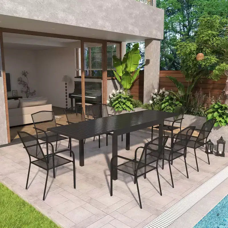 Ensemble de salle à manger d'extérieur Mondawe 9 pièces en aluminium extensible, avec table télescopique et chaises en maille