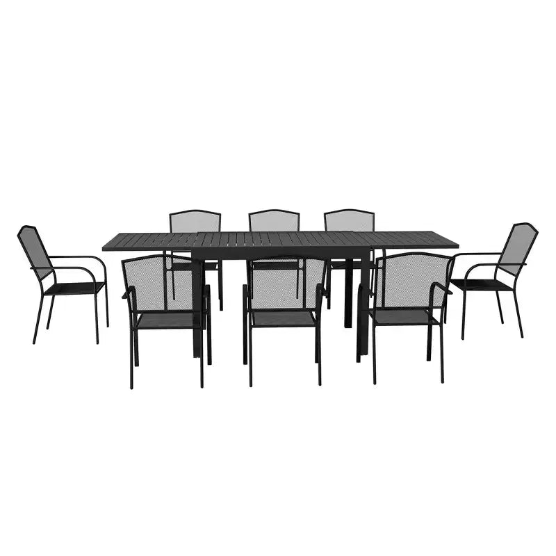 Ensemble de salle à manger d'extérieur Mondawe 9 pièces en aluminium extensible, avec table télescopique et chaises en maille