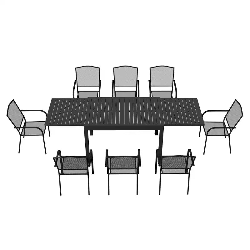 Ensemble de salle à manger d'extérieur Mondawe 9 pièces en aluminium extensible, avec table télescopique et chaises en maille