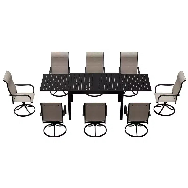 Ensemble de salle à manger d'extérieur Mondawe 9 pièces, avec 1 table rectangulaire extensible et 8 chaises de patio pivotantes à 360 degrés