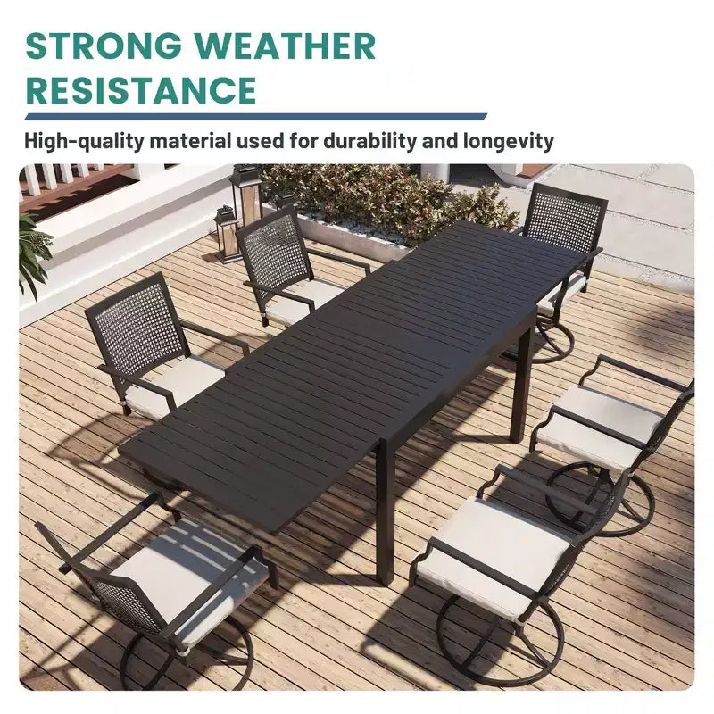 Ensemble de salle à manger d'extérieur Mondawe 9 pièces, avec 1 table rectangulaire extensible et 8 chaises de patio pivotantes à 360 degrés