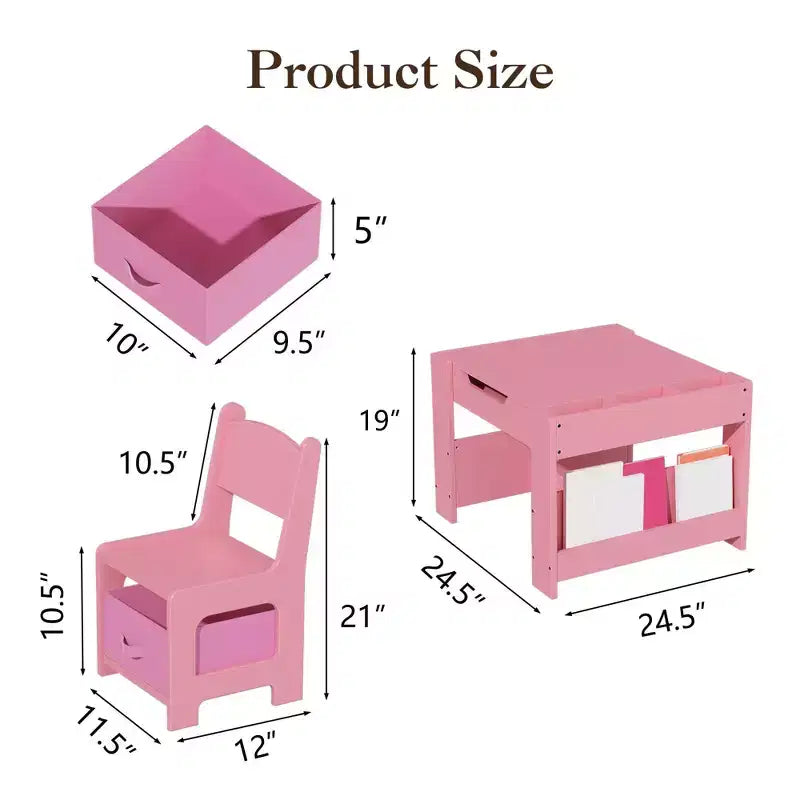 Ensemble Table d'activités 4-en-1 avec plateau amovible, table avec tiroirs et étagère, mobilier multifonctionnel pour tout-petits pour le dessin et la lecture