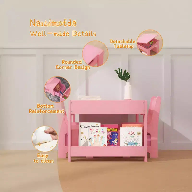 Ensemble Table d'activités 4-en-1 avec plateau amovible, table avec tiroirs et étagère, mobilier multifonctionnel pour tout-petits pour le dessin et la lecture