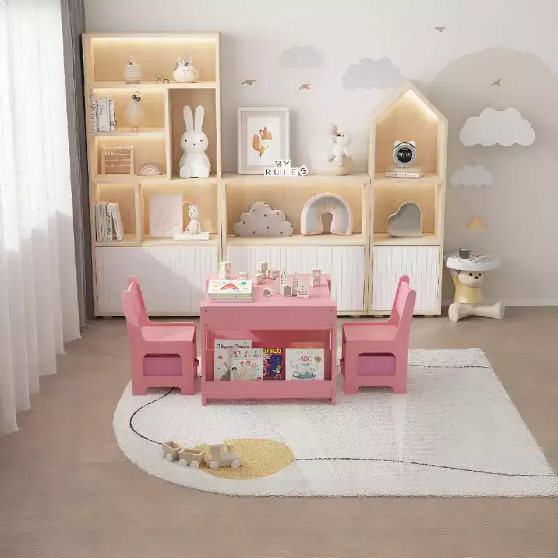 Ensemble Table d'activités 4-en-1 avec plateau amovible, table avec tiroirs et étagère, mobilier multifonctionnel pour tout-petits pour le dessin et la lecture