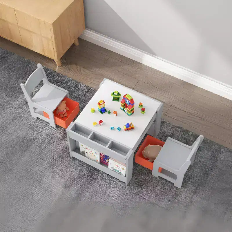 Ensemble Table d'activités 4-en-1 avec plateau amovible, table avec tiroirs et étagère, mobilier multifonctionnel pour tout-petits pour le dessin et la lecture
