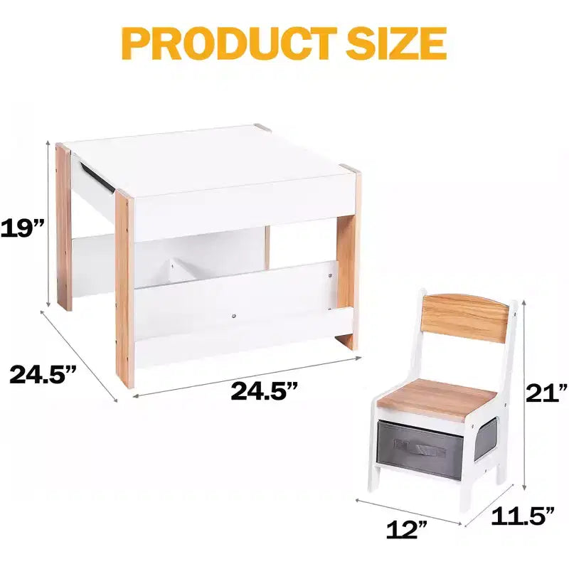 Ensemble Table d'activités 4-en-1 avec plateau amovible, table avec tiroirs et étagère, mobilier multifonctionnel pour tout-petits pour le dessin et la lecture