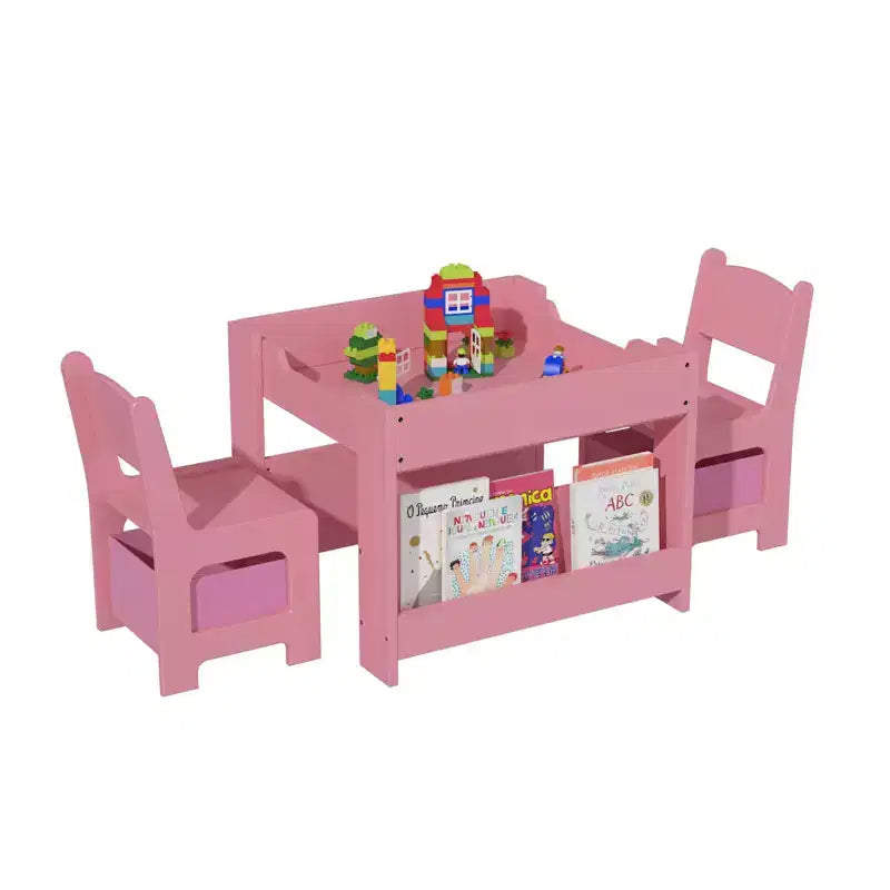 Ensemble Table d'activités 4-en-1 avec plateau amovible, table avec tiroirs et étagère, mobilier multifonctionnel pour tout-petits pour le dessin et la lecture