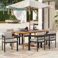 Christopher Knight Home Ofer 7 Pieces Aluminum and Acacia Wood Dining Set