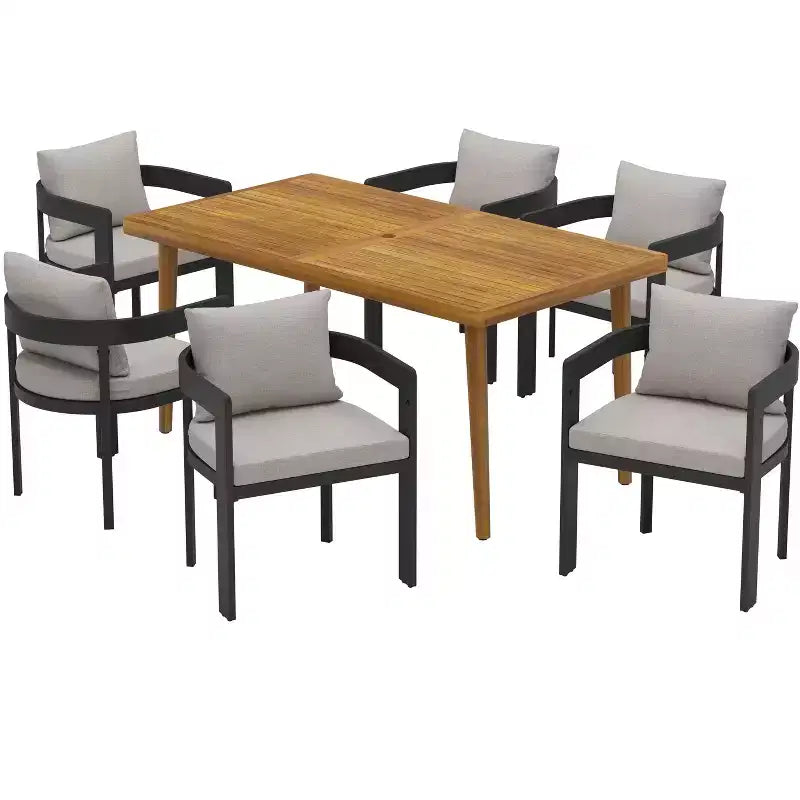 Ensemble de salle à manger 7 pièces en aluminium et bois d'acacia Christopher Knight Home Ofer