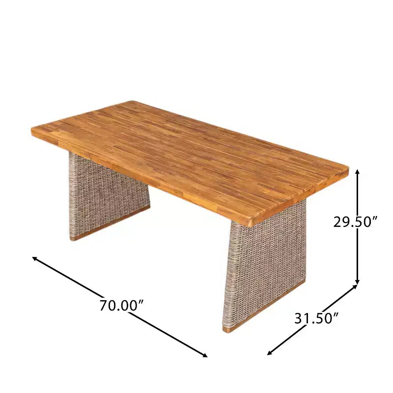 Ensemble de salle à manger d'extérieur rustique Christopher Knight Home Juliette 7 pièces en rotin et bois d'acacia à lattes avec coussins