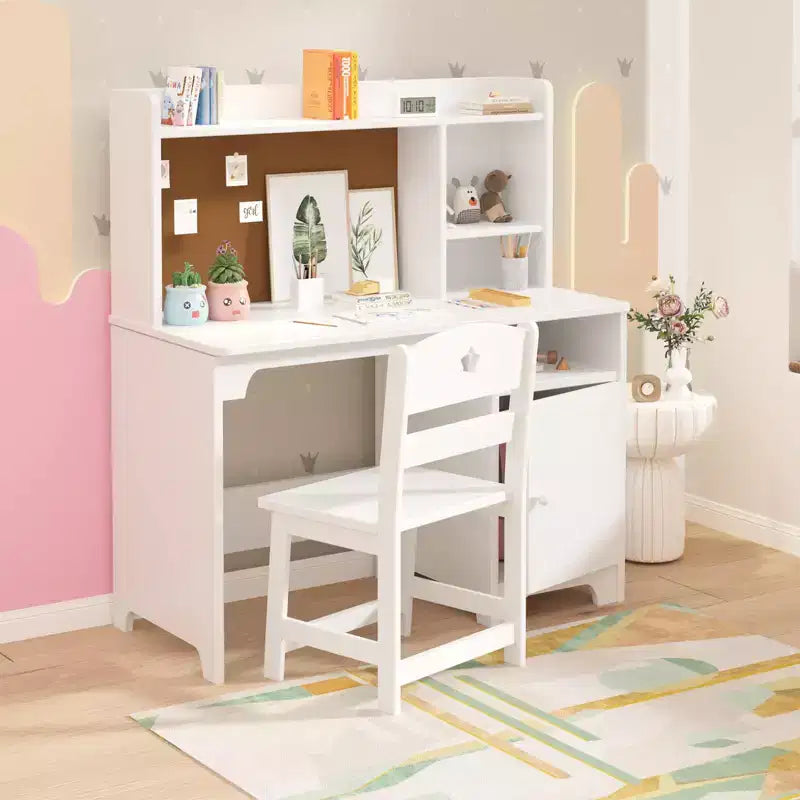 TROPOW Kids Study Desk & Chair Set with Storage - Ergonomic Children's Learning Table with Bookshelf & Organizer - Engineered Wood Construction