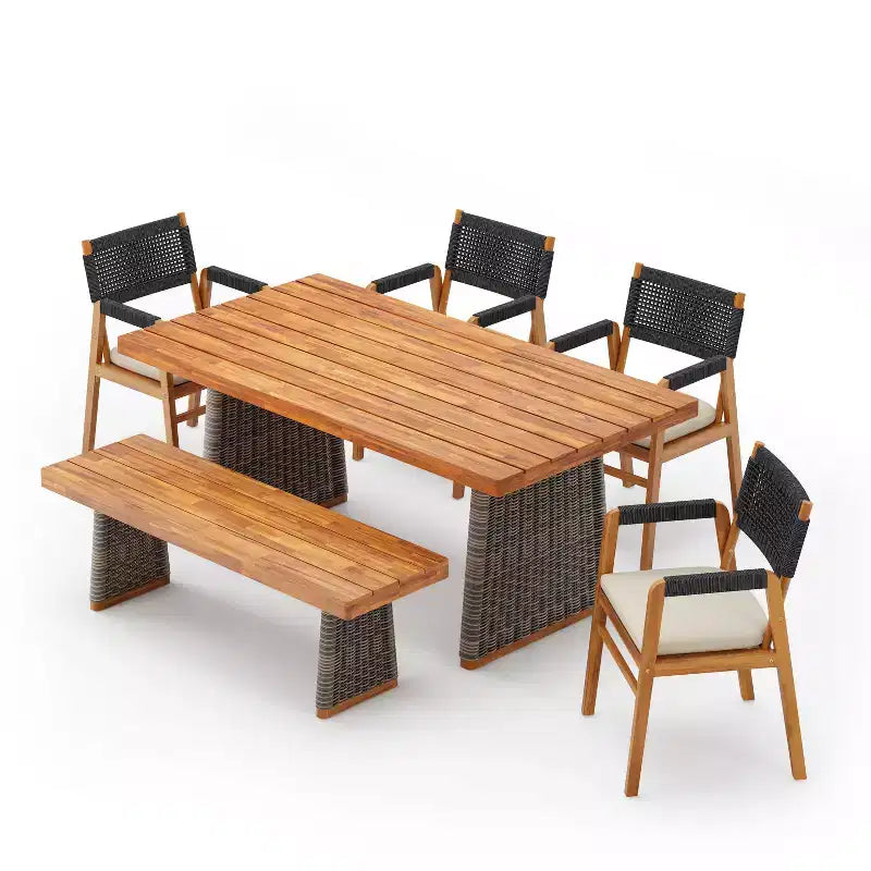 Christopher Knight Home Amara Ensemble de salle à manger d'extérieur rustique 6 pièces en bois d'acacia avec table à lattes en rotin et coussins