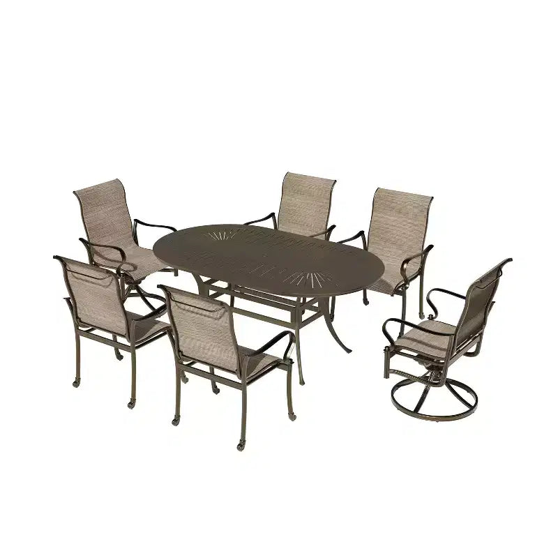 Mondawe 7 Pieces Cast Aluminum Outdoor Patio Dining Set with 2 Swivel Chair and 4 Armchairs and 1 Oval Table