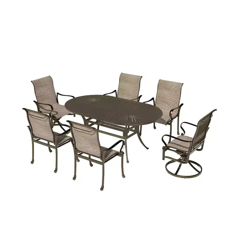 Mondawe – Ensemble de salle à manger d'extérieur 7 pièces en aluminium moulé avec 2 chaises pivotantes, 4 fauteuils et 1 table ovale