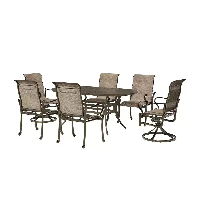 Mondawe – Ensemble de salle à manger d'extérieur 7 pièces en aluminium moulé avec 2 chaises pivotantes, 4 fauteuils et 1 table ovale
