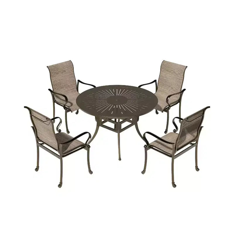 Mondawe 5 Pieces Outdoor Patio Dining Set with 53in W Round Dining Table and 4 Armchairs
