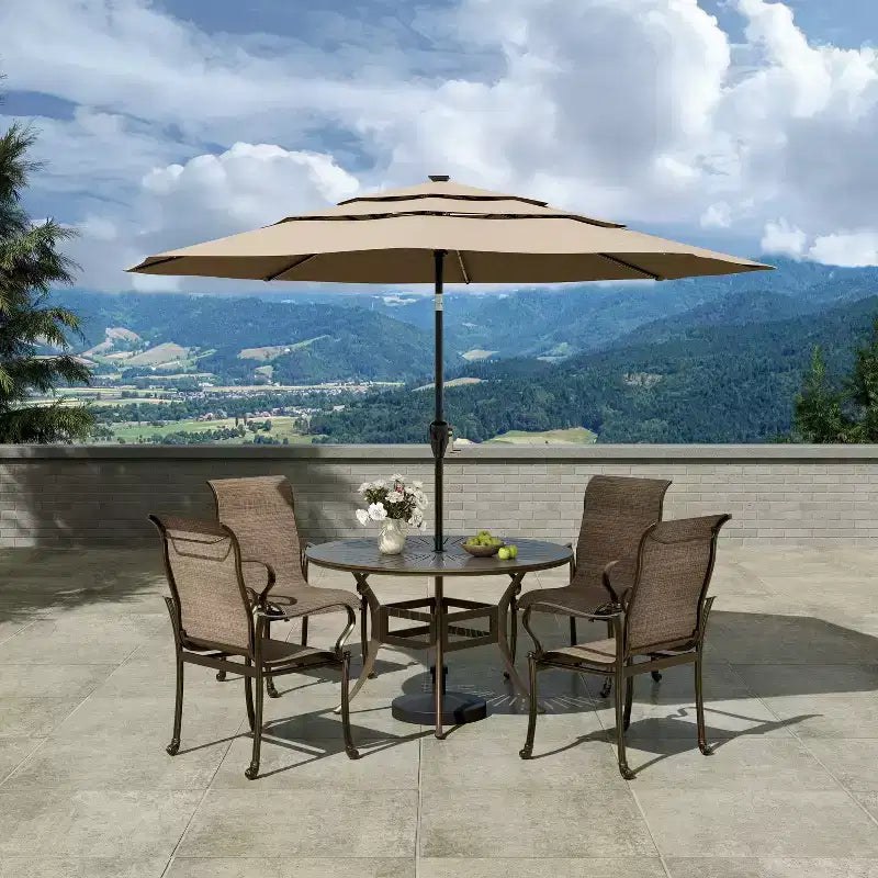 Ensemble de salle à manger d'extérieur Mondawe 5 pièces avec table ronde de 135 cm de large et 4 fauteuils