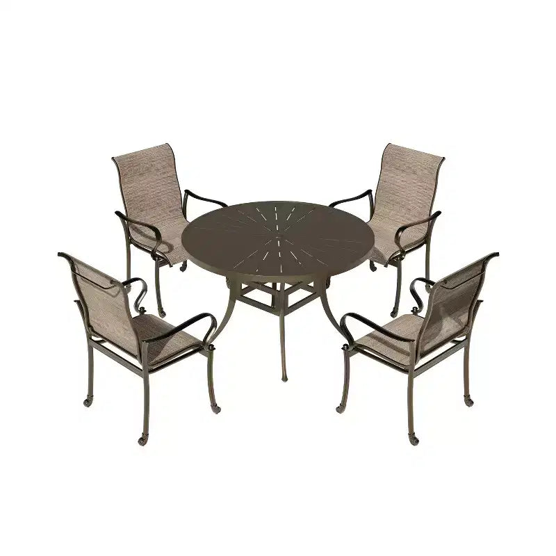Mondawe 5 Pieces Outdoor Patio Dining Set with 53 in W Round Dining Table and 4 Swivel Rocking Chairs